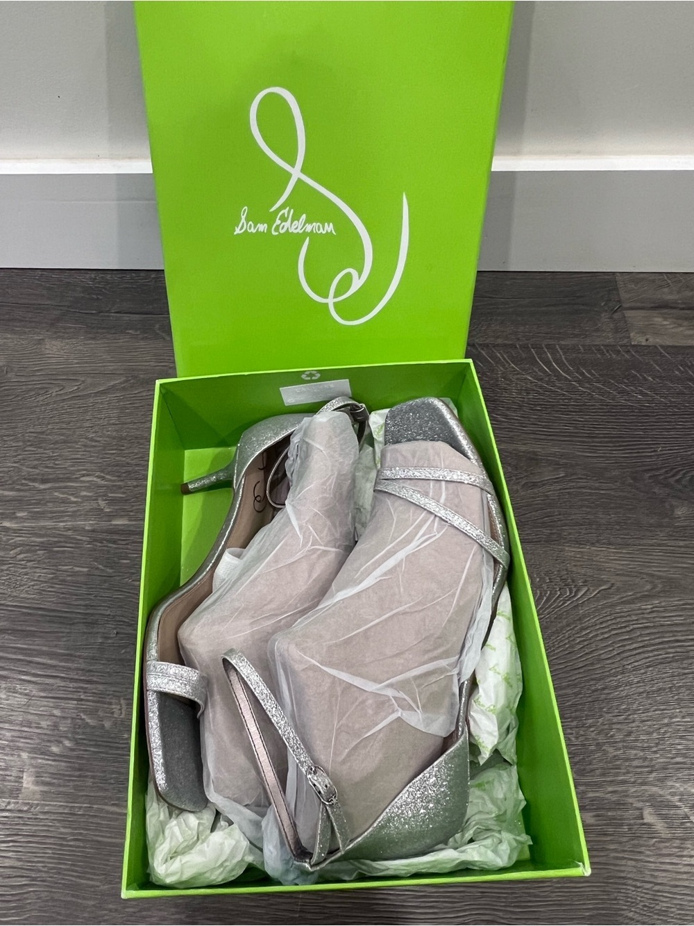 Sam Edelman Peonie Silver Glitter Ankle Strap Heels Size 11 NIB Wedding Prom
